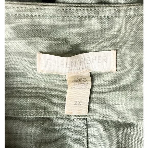 Eileen Fisher Organic Cotton Hemp Canvas Jacket Green Snap Closure Plus Size 2X - Picture 6 of 7
